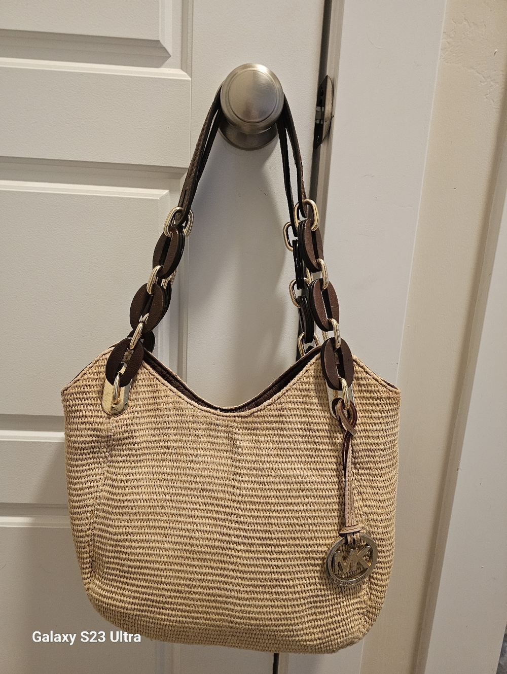 Michael Kors Straw Shoulder Bag.